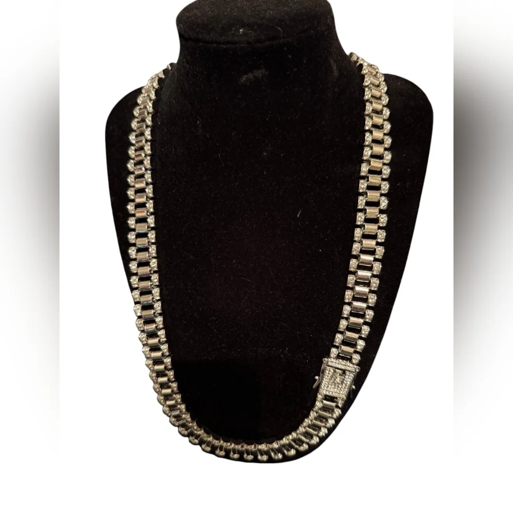 Iced out cuban link chain Rolex CZ diamond necklace - Picture 1 of 3